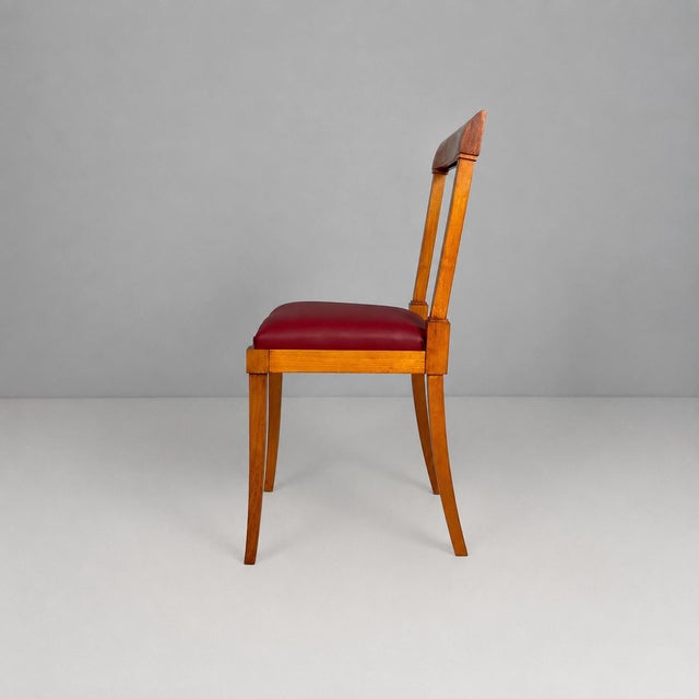 Mid-Century Modern Mid-Century Modern Italian Wooden Chairs with Burgundy Sky, 1940s, Set of 6 For Sale - Image 3 of 15