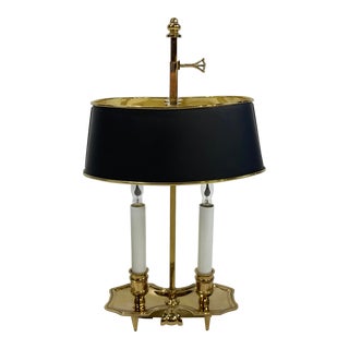 Vintage French Style Brass Bouillotte Table Lamp W/ Metal Tole Shade For Sale