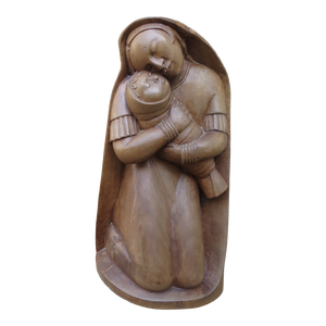 Mid 20th Century Mexican Modernist Madonna and Child Wood Sculpture, "Maternity"