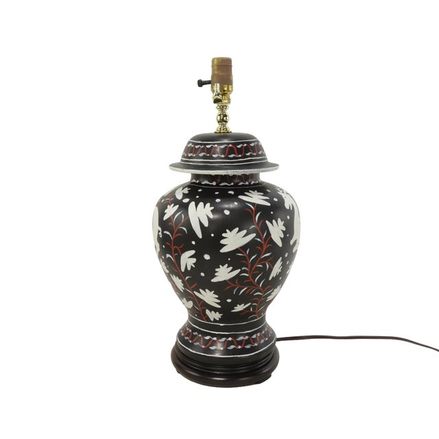 Ceramic A Pair of Vintage Brunschwig & Fils Cadiz Table Lamps - Black and Cream Ceramic With Boar and Deer Motifs For Sale - Image 7 of 14