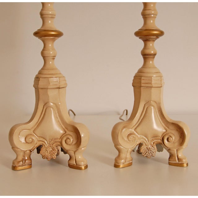 1980s Vintage Table Lamps France Cream With Gold - a Pair For Sale - Image 6 of 9