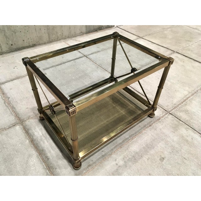 Brass Mastercraft Aged Brass & Glass Tiered End Table For Sale - Image 8 of 13
