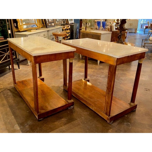 Traditional 19th Century Pair of Empire Style Italian Walnut Consoles For Sale - Image 3 of 7