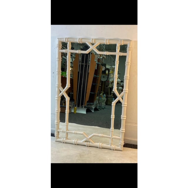 Highly Decorative Modern White Faux Bamboo Mirror Composed Of Cast Plastic Composite Designed In The 1980's In The Manner...