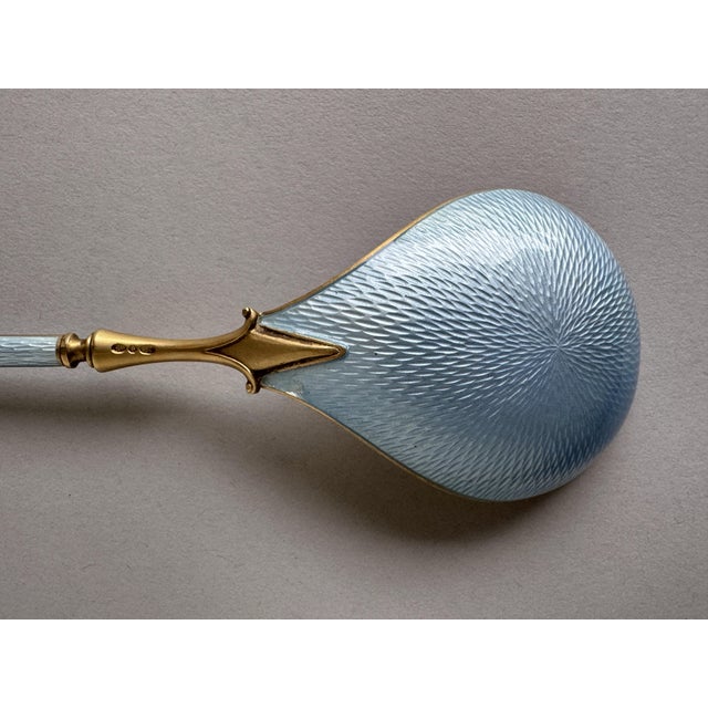 Metal Mid 20th Century David Andersen Oslo Norway Sterling Silver Gilt Blue Guilloche Enamel Large Serving Spoon, Post-1940 For Sale - Image 7 of 12