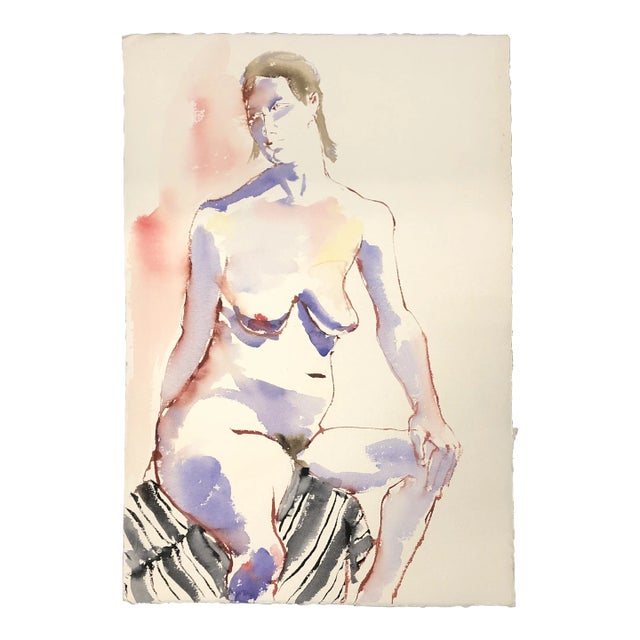 1970’s Vintage Abstract Expressionist Female Nude Watercolor Painting For Sale