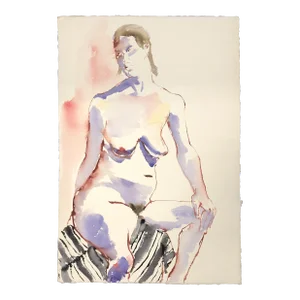 1970’s Vintage Abstract Expressionist Female Nude Watercolor Painting