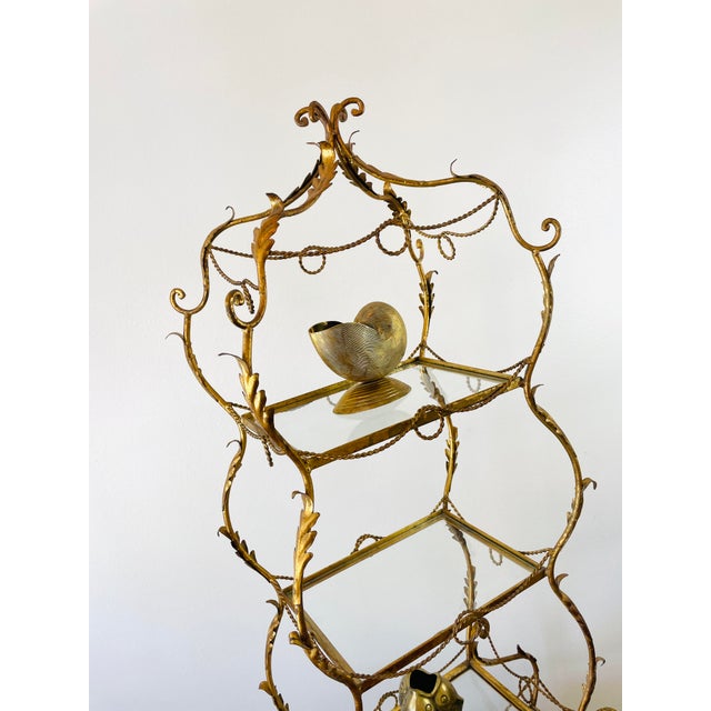 Vintage 1960s Italian Gold Gilt Curvy Tiered 2pc Etagere Shelf For Sale - Image 10 of 17