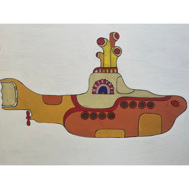 1970s Vintage "The Yellow Submarine" Large Pop Art Painting on Board For Sale - Image 9 of 9