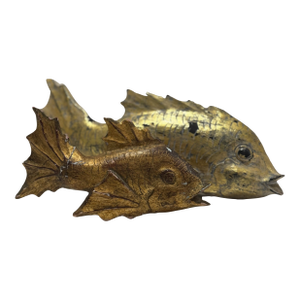 Pair of Vintage Oversized Hand-Carved Gilded Wooden Koi Fish