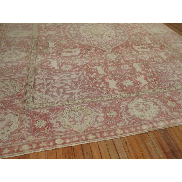 Early 20th Century Early 20th Century Zabihi Collection Animal Motif Rose Lavender Turkish Room Size Rug - 9'11" x 12'10" For Sale - Image 5 of 12