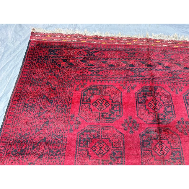 Red Turkmen Bokhara Hand-Knotted Wool Rug - 7'1" X 9'8" For Sale - Image 10 of 12