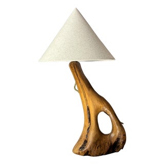 Mid-Century Brutalist French Olive Wood Table Lamp, 1950s For Sale
