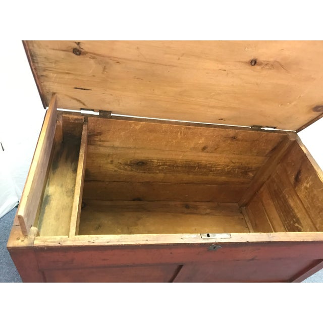 Wood Early 20th Century Antique Original Red Wash American Trunk For Sale - Image 7 of 13