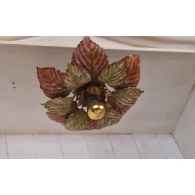 Brown Handmade Florentine Autumn Leaf Ceiling Lamp, 1970s For Sale - Image 8 of 11