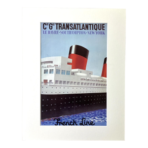 Vintage Paul Colin Print of "French Line" Travel Poster in 14x18 Mat