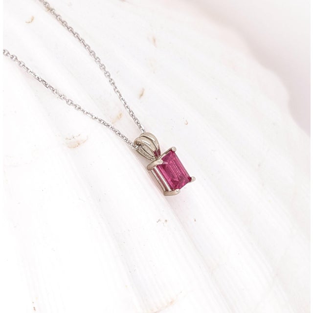 Red Ruby Pendant in Solid 14k Gold, Emerald Cut 6x4mm - Solitaire Pendant For Sale In Columbus - Image 6 of 8