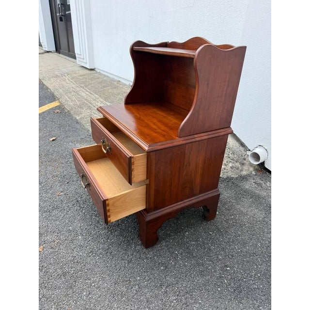Brown Pair of Chippendale Style Vintage Solid Cherry Wood Nightstands by Henkel Harris For Sale - Image 8 of 17