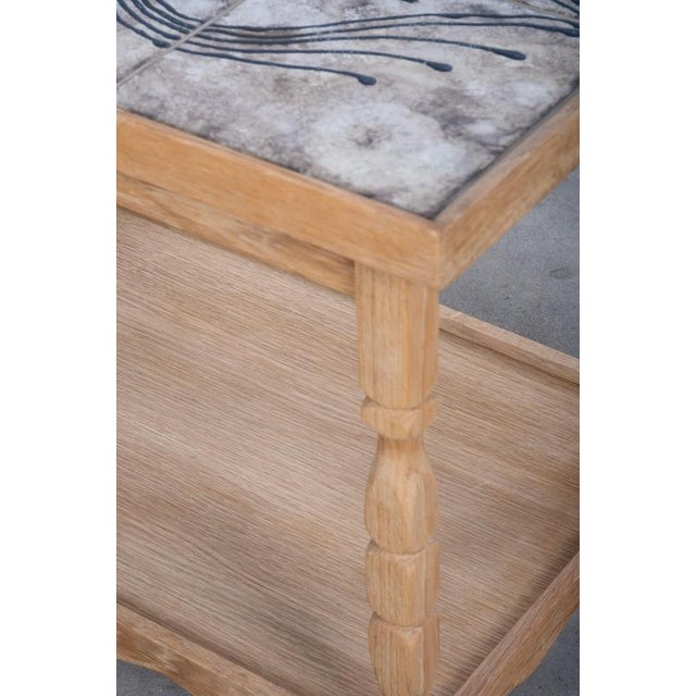 Brutalist Danish Brutalist Oak Serving Table with Ceramic Tiles, 1960s For Sale - Image 3 of 9