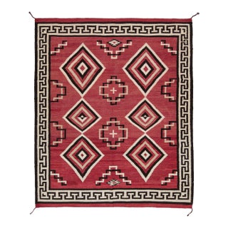 Contemporary Southwest Navajo Style Crimson Wool Rug With Geometric Diamond For Sale