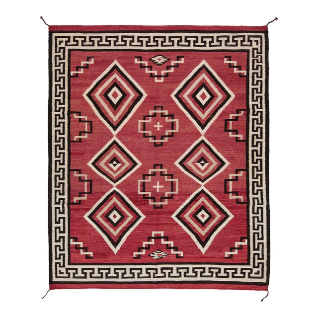 Contemporary Southwest Navajo Style Crimson Wool Rug With Geometric Diamond For Sale