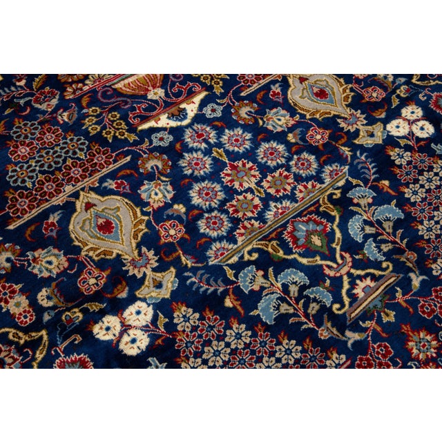 Vintage Kashan Handmade Wool Rug in Navy Blue With Allover Motif For Sale - Image 9 of 10