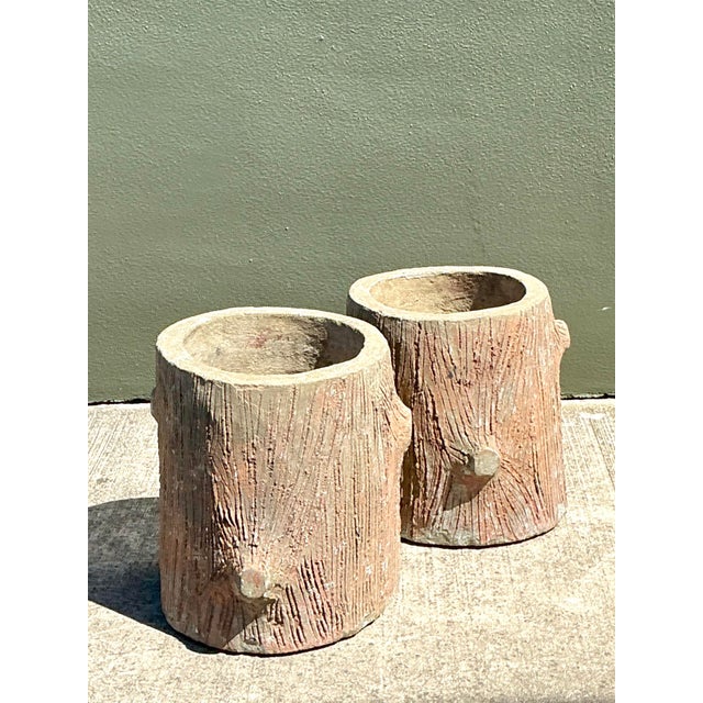 Vintage Faux Bois Concrete Planters For Sale - Image 4 of 12
