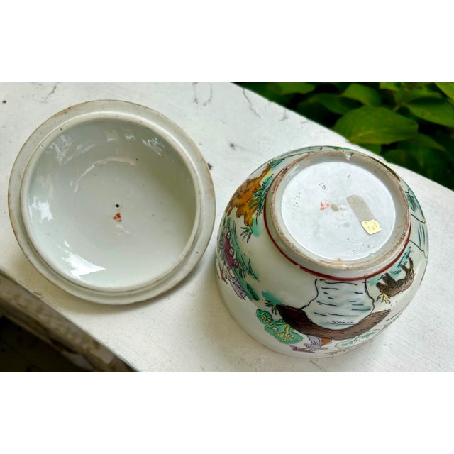 Blue Chinese Ceramic Lidded Bowl With Foo Dog Knob For Sale - Image 8 of 10