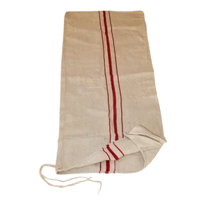 Antique European French Heavy Linen Red Stripe Grain Sack Circa 1930's