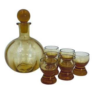 Art Deco Glass Liqueur Set, 1955, Set of 7 For Sale