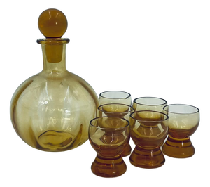Art Deco Glass Liqueur Set, 1955, Set of 7