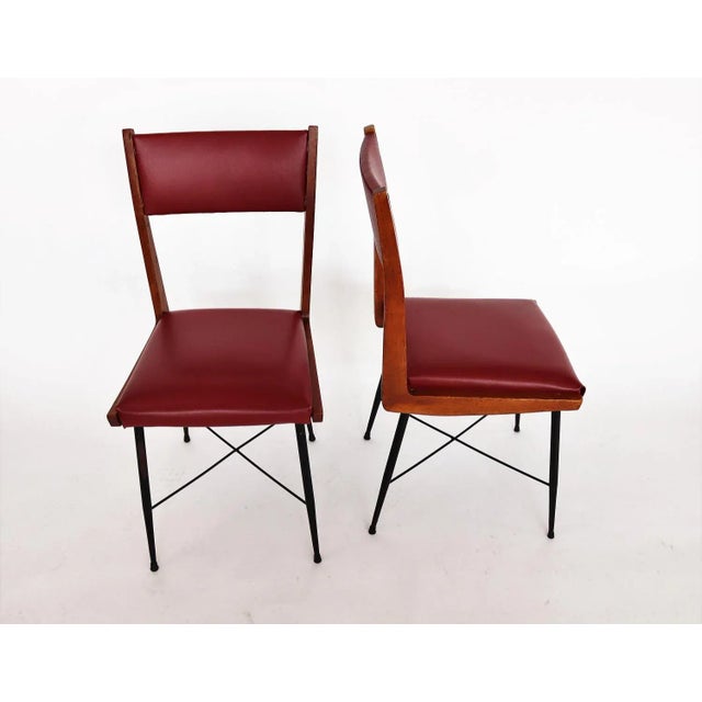 Mid-Century Italian Chestnut and Leatherette Chairs, 1950s, Set of 4 For Sale - Image 17 of 18