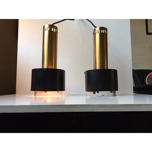 Black Danish Brass and Crystal Pendant Lamps by Kay Kørbing for Lyfa, 1960s, Set of 2 For Sale - Image 8 of 12
