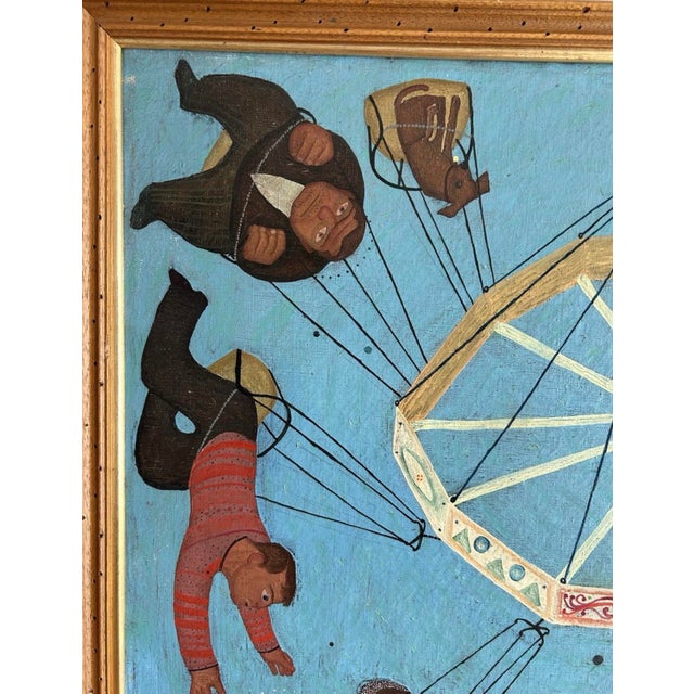 Folk Art 1960s Vojislav "Vojo" Stanić (Montenegro, 1924-2024) Original Oil on Canvas Folk Art Carousel Scene Dated 1960 For Sale - Image 3 of 11