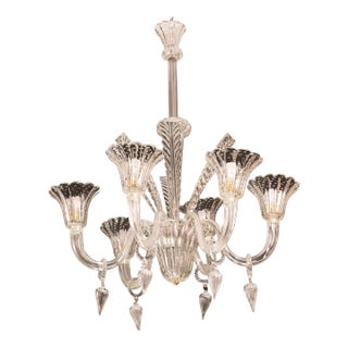 Art Decò Barovier E Toso Chandelier, Murano "Bubble" Glass, 1940s For Sale