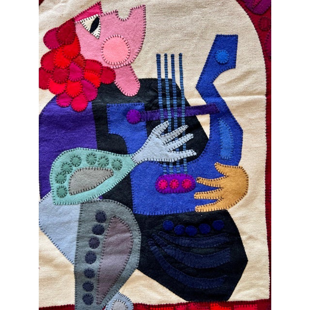 Kopel Gurwin, Wool Felt Applique Israeli Folk Art Signed Tapestry Kopel Gurwin Bezalel School For Sale - Image 11 of 11