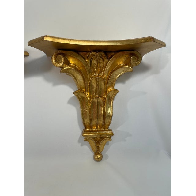 Vintage Italian 14.5" Neoclassical Giltwood Decorative Shelf Brackets - A Pair For Sale - Image 4 of 18
