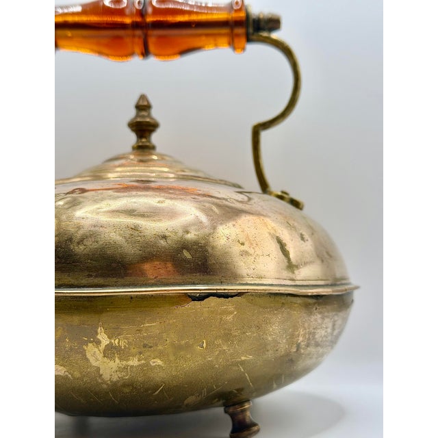 Antique JCB James Clews Brass Toddy Kettle With Amber Handle For Sale - Image 4 of 8