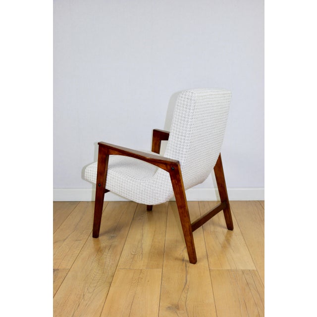 Wood Vintage Loft Armchair with Herringbone Natural Fabric, 1970s For Sale - Image 7 of 14