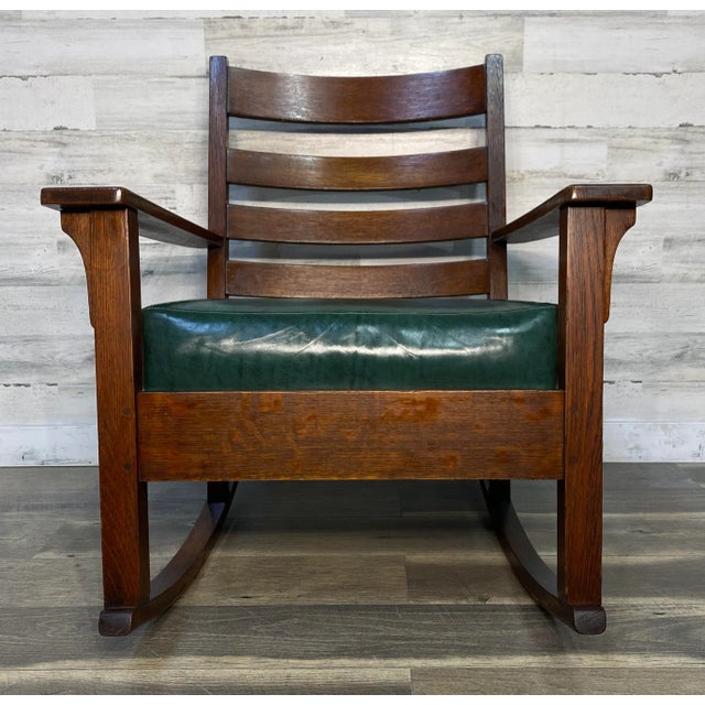 1910s Limbert Antique Mission Oak Rocker Rocking Chair For Sale - Image 5 of 7