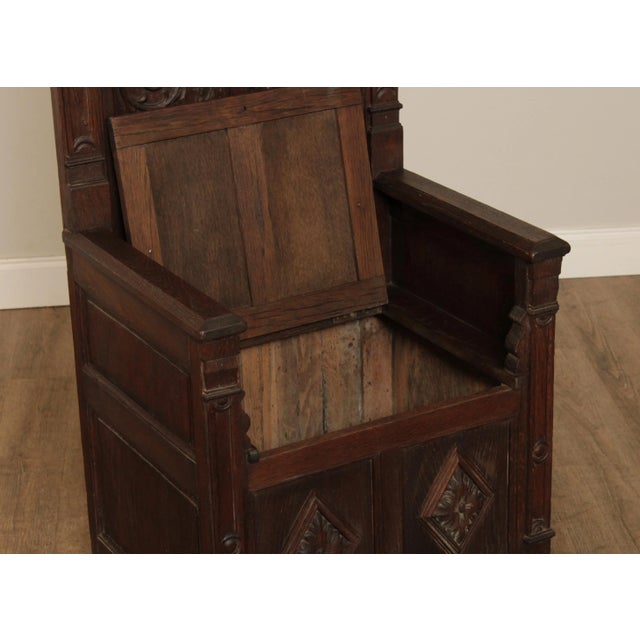 Traditional Antique French Renaissance Revival Oak Throne Chair Hall Seat For Sale - Image 3 of 13