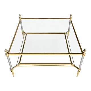 Mid-Century Maison Jansen Brass and Brushed Chrome Two-Tier Coffee Table, France, Circa 1940 For Sale