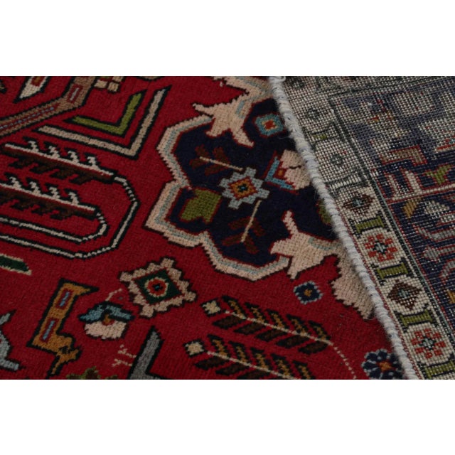 Textile Vintage Persian Tabriz Rug With Red-Blue Patterns For Sale - Image 7 of 7