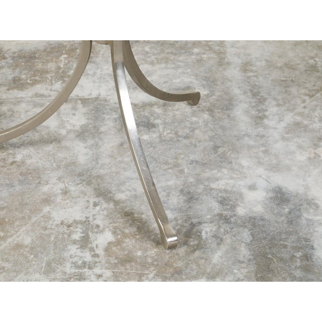 Mid-Century Modern Italian Midcentury Steel Table with White Marble Top and Tripod Base For Sale - Image 3 of 11