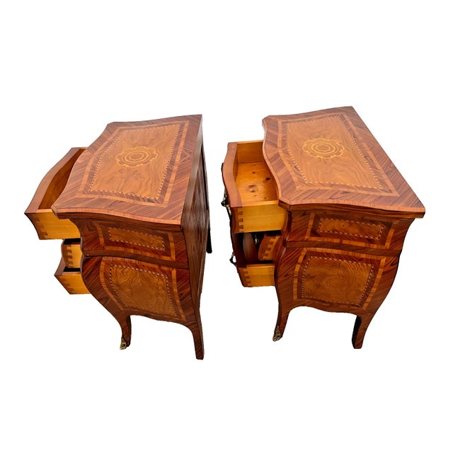 1990s Vintage Italian Baroque Style Bombé Nightstands, Petite Commodes by Marconi Arte, Pair For Sale - Image 5 of 13