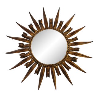 20c Spanish Gilded Iron Sun Mirror For Sale