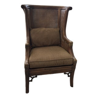 Lane Venture Carved Faux Bamboo Handwoven Caning Wingback Chair Usa For Sale