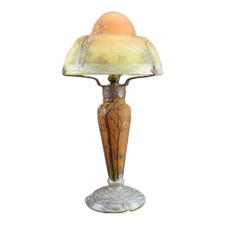 Rare Daum Nancy Winter Landscape Table Lamp C1910 For Sale
