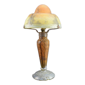 Rare Daum Nancy Winter Landscape Table Lamp C1910