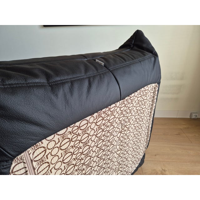 Togo Sofa with Pouf in Black Leather by Michel Ducaroy for Ligne Roset, Set of 2 For Sale - Image 10 of 12